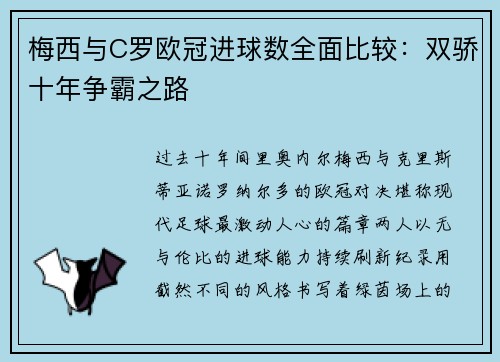 梅西与C罗欧冠进球数全面比较：双骄十年争霸之路