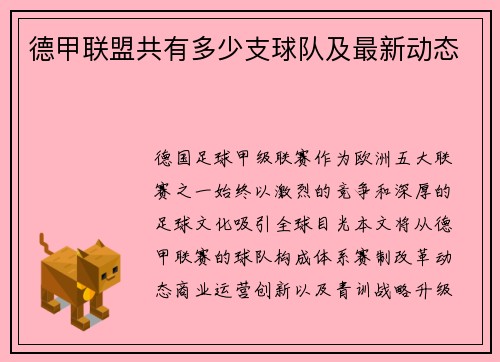 德甲联盟共有多少支球队及最新动态